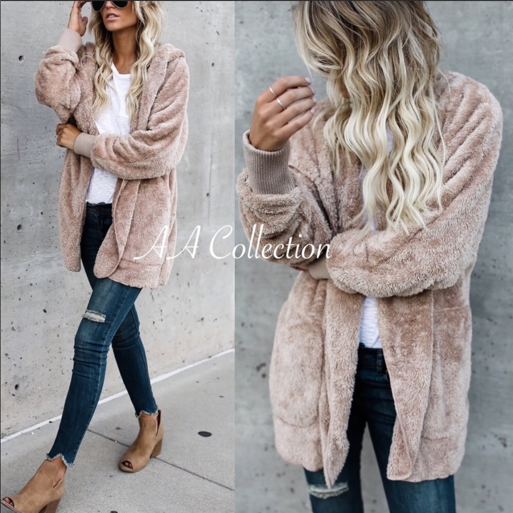 Faux Fur Sherpa Hoodie Plush Jacket Coat OS - Picture 5 of 8